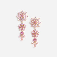 Self-Portrait Pink Crystal Tiered Flower Earrings