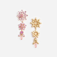 Self-Portrait Pink Crystal Tiered Flower Earrings