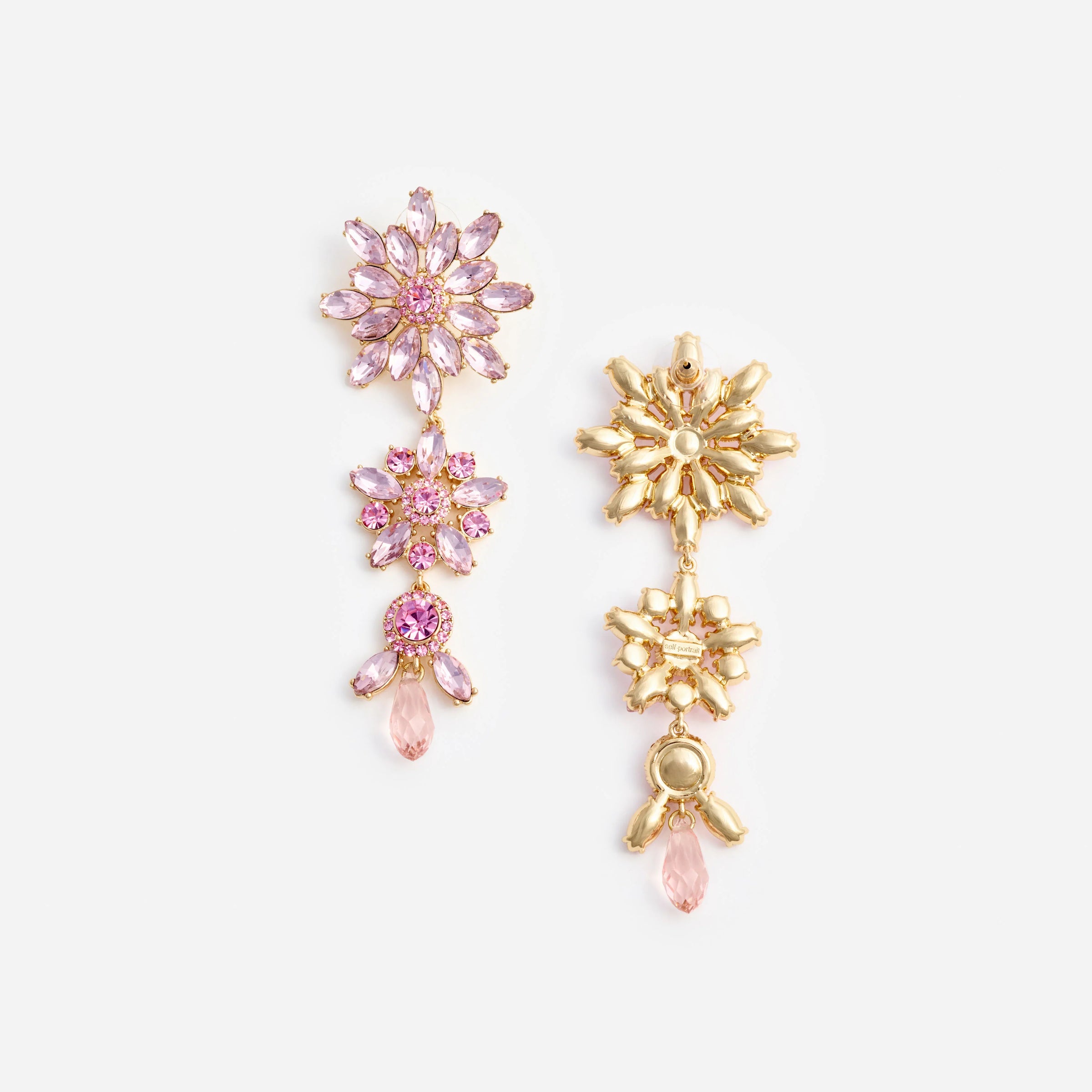 Self-Portrait Pink Crystal Tiered Flower Earrings