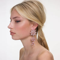 Self-Portrait Pink Crystal Tiered Flower Earrings