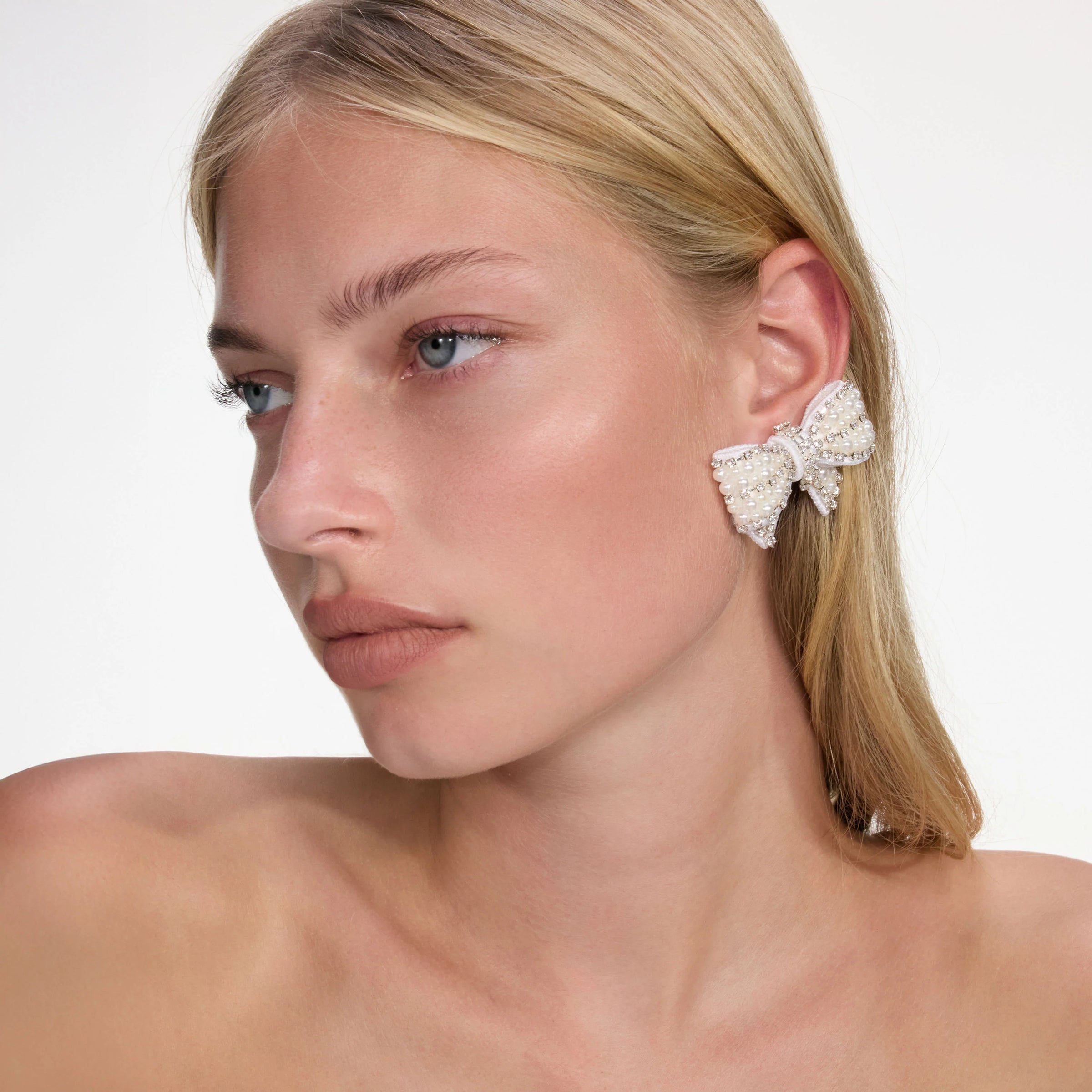 Self-Portrait Pearl Satin Bow Earrings