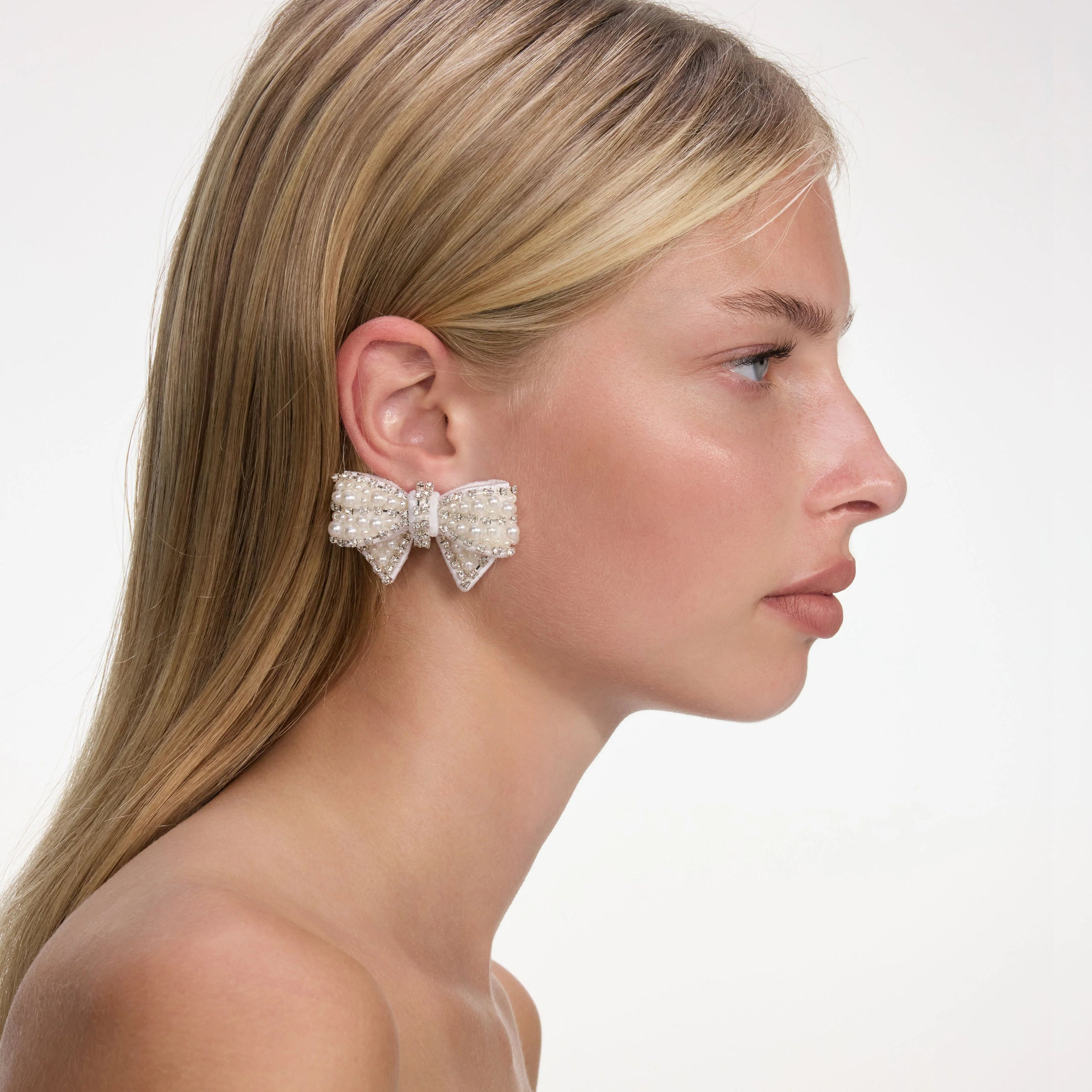 Self-Portrait Pearl Satin Bow Earrings