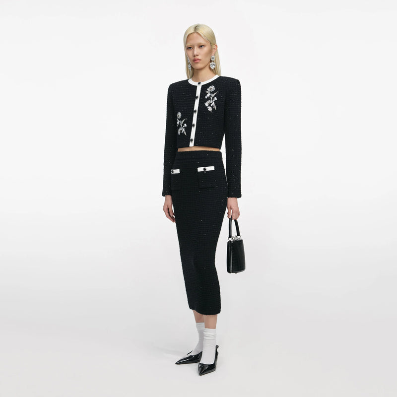 Ensemble veste et jupe en maille florale autoportrait