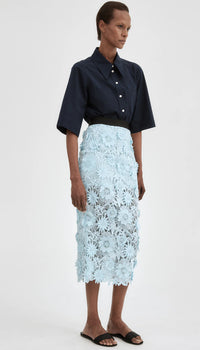 Smythe Applique Pencil Skirt Blue