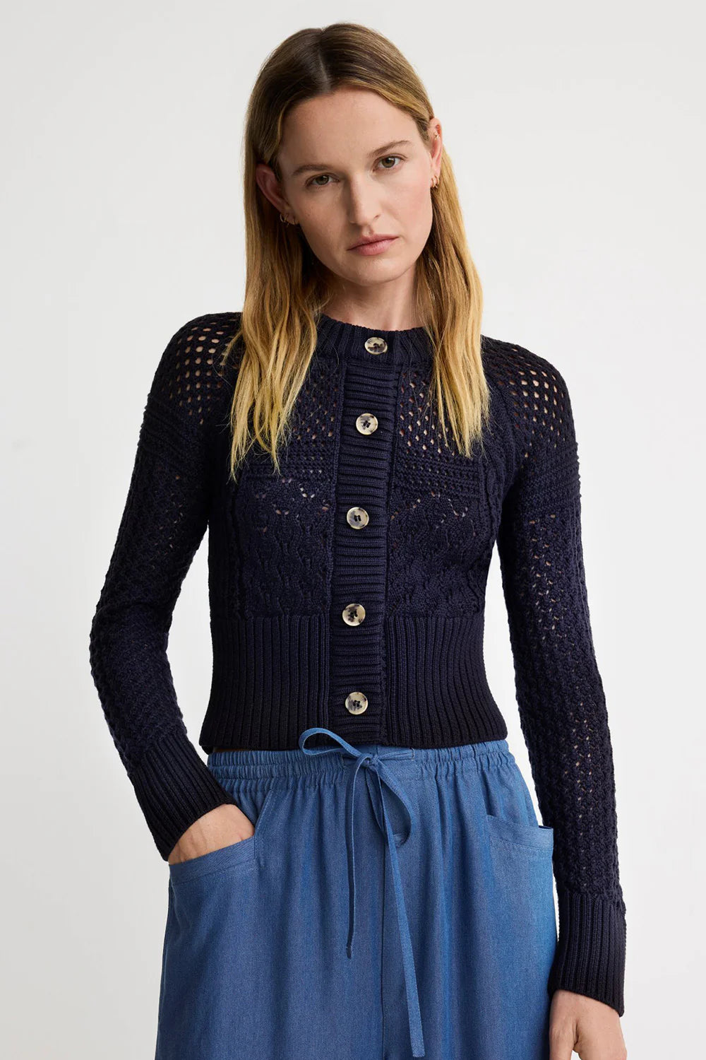 Smythe Crochet Cardigan Navy