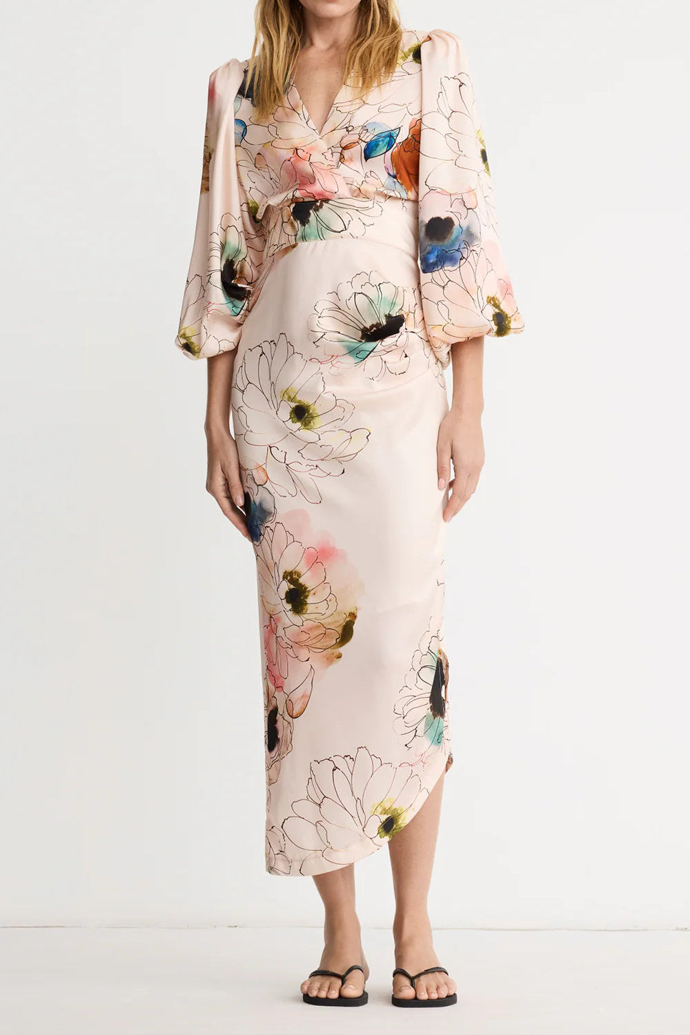 Smythe Asymmetrical Midi Dress Blush Multi