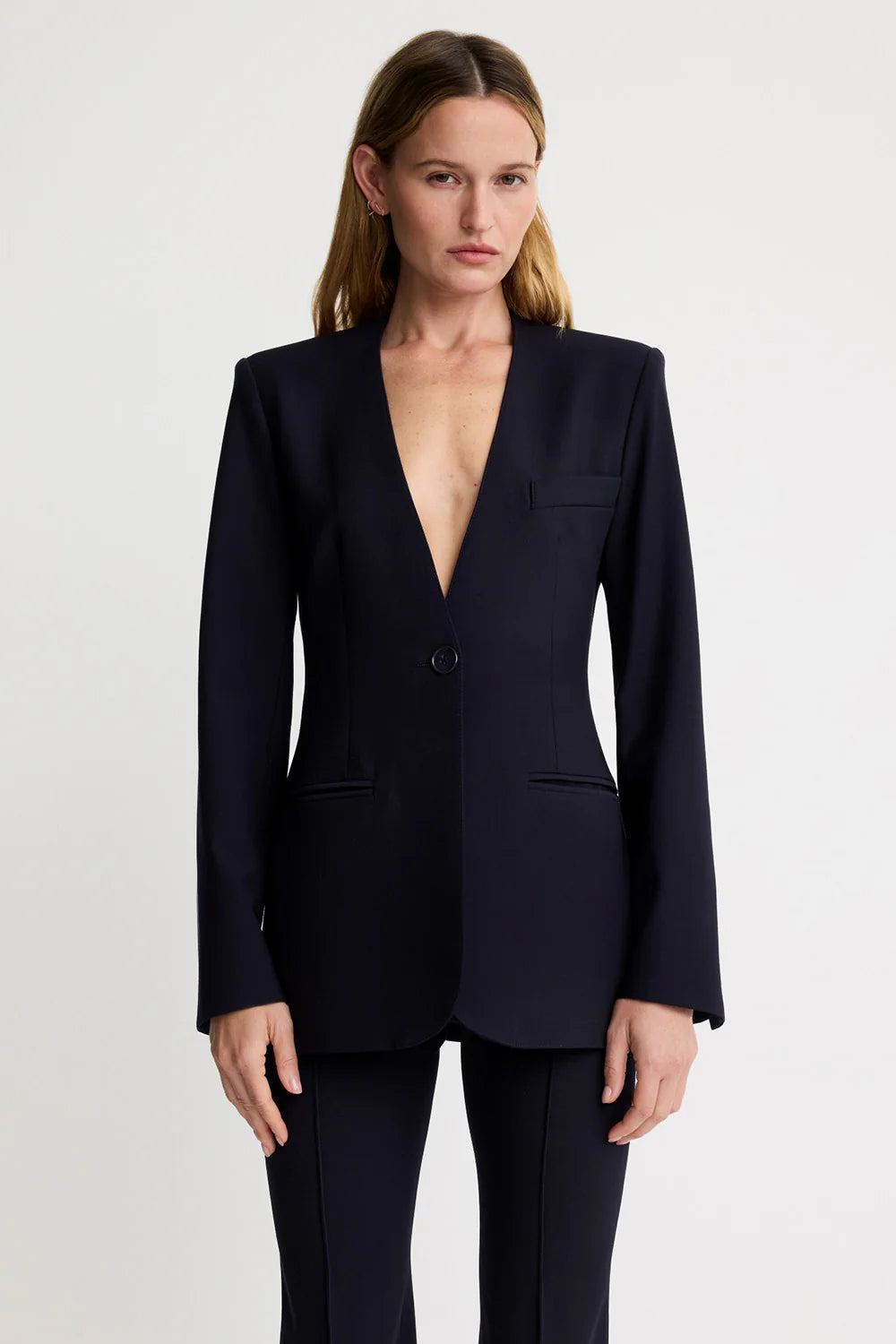 Smythe Collarless Blazer Navy