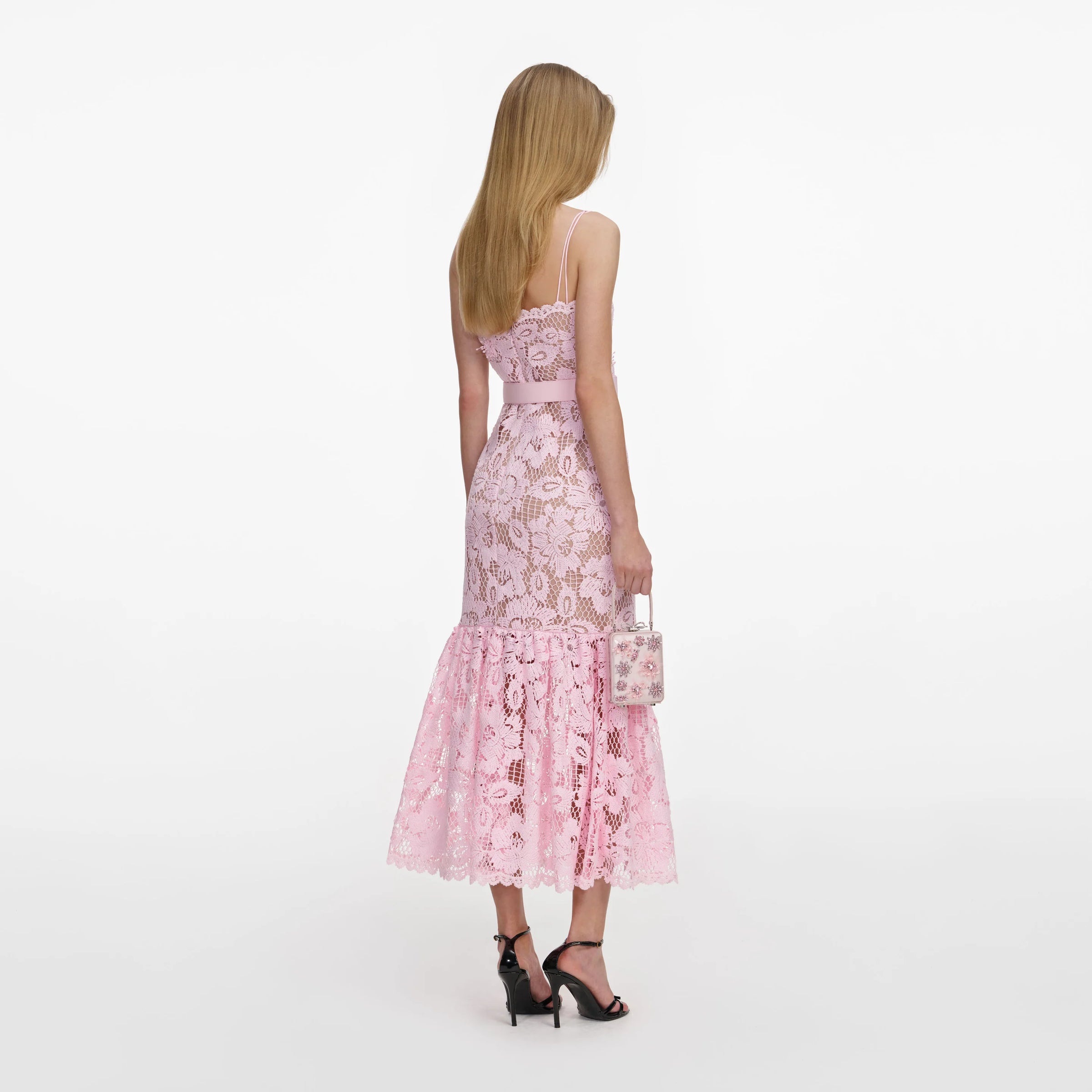 Robe midi en dentelle crochet rose Self-Portrait
