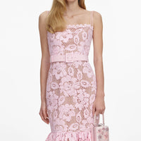Robe midi en dentelle crochet rose Self-Portrait