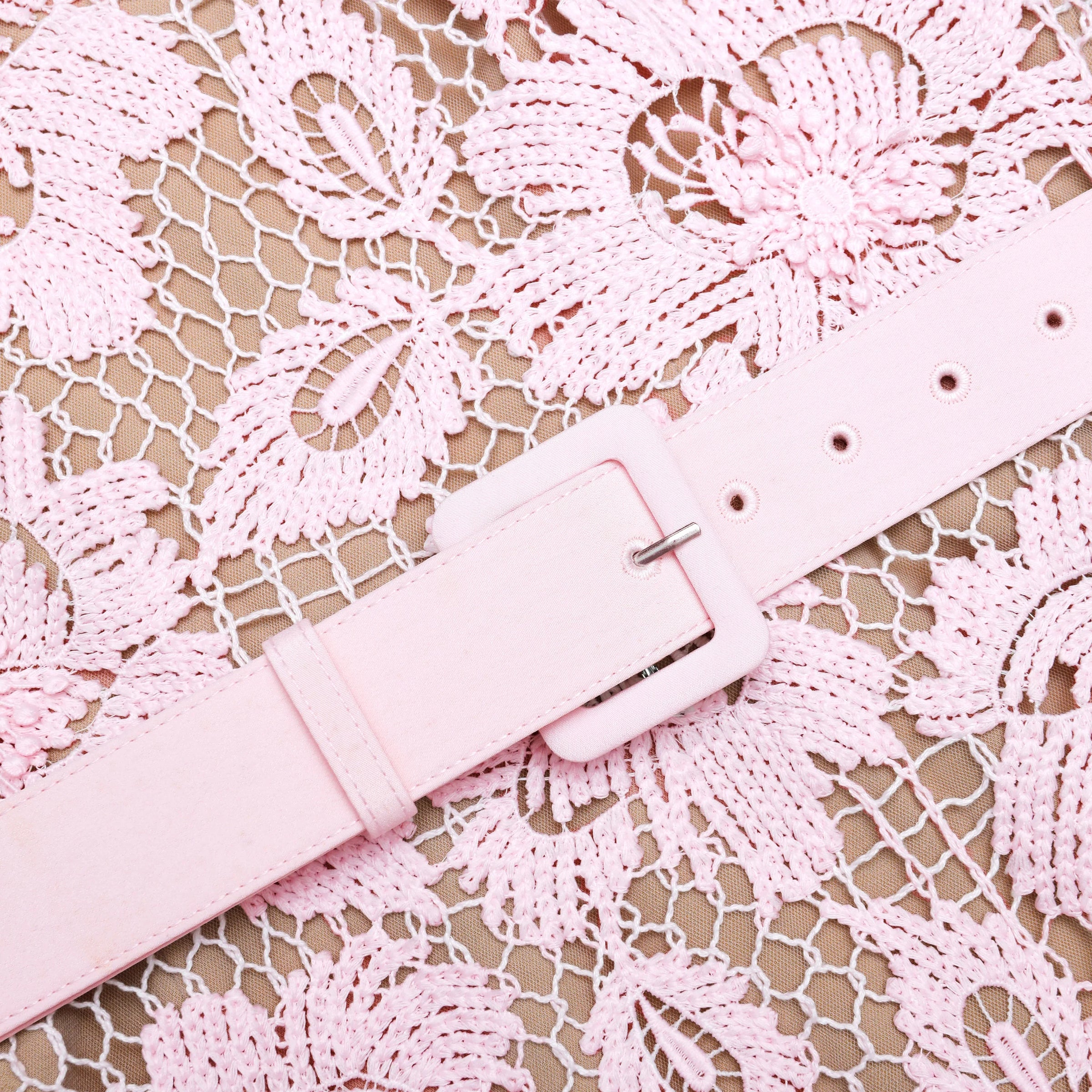 Robe midi en dentelle crochet rose Self-Portrait
