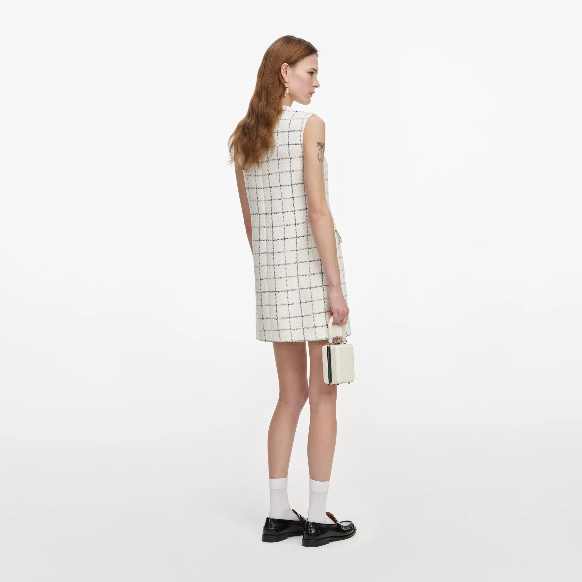 Self-Portrait Check Boucle Lace Trim Mini Dress