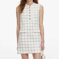 Self-Portrait Check Boucle Lace Trim Mini Dress