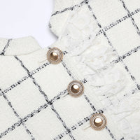 Self-Portrait Check Boucle Lace Trim Mini Dress