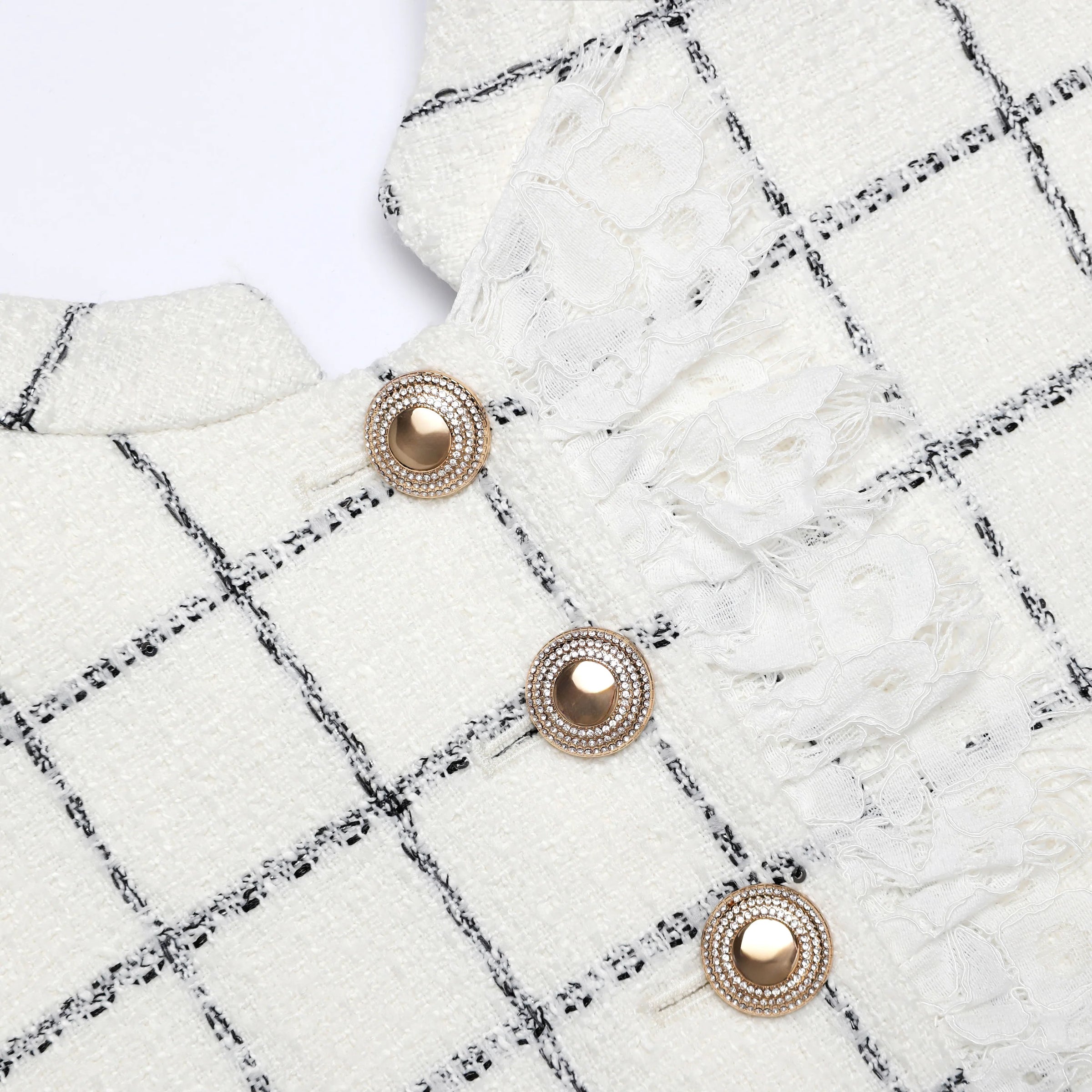 Self-Portrait Check Boucle Lace Trim Mini Dress