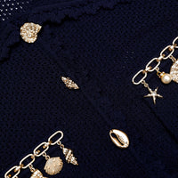 Self-Portrait Navy Shell Embellished Cardigan