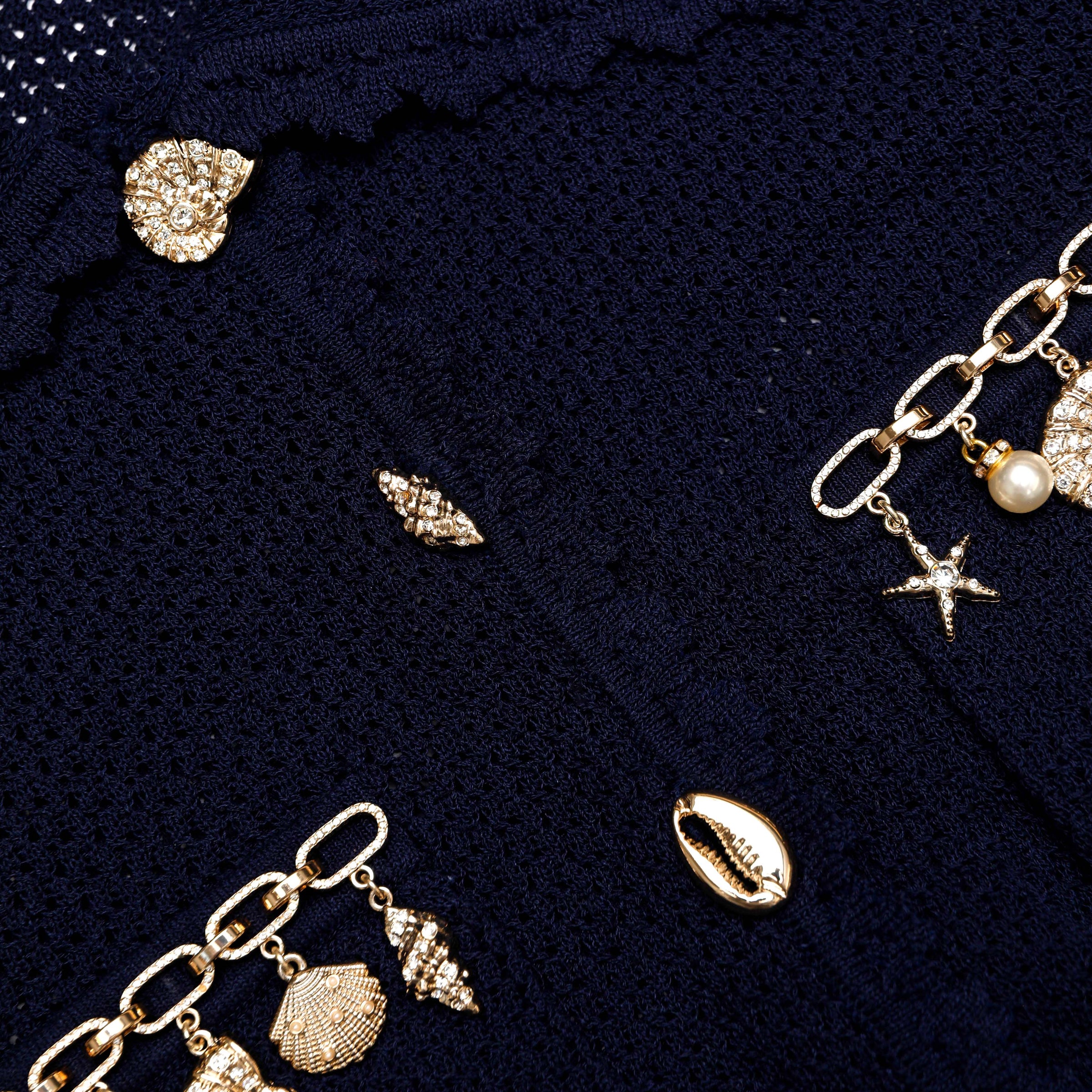 Self-Portrait Navy Shell Embellished Cardigan