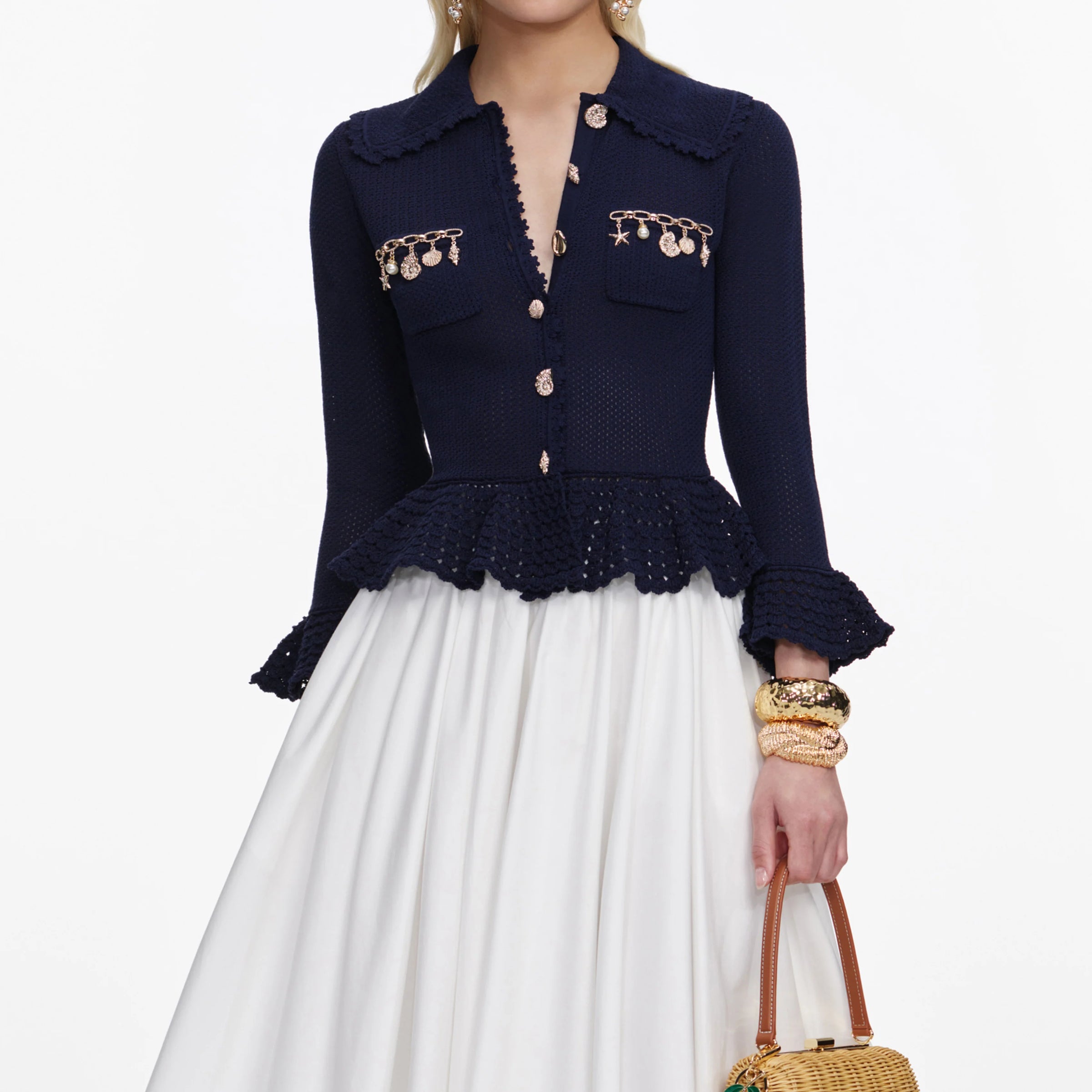 Self-Portrait Navy Shell Embellished Cardigan