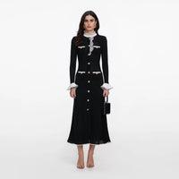 Self-Portrait Black Lace Trim Knit Midi Dress