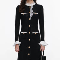 Self-Portrait Black Lace Trim Knit Midi Dress