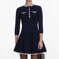 Self-Portrait Navy Bow Knit Mini Dress