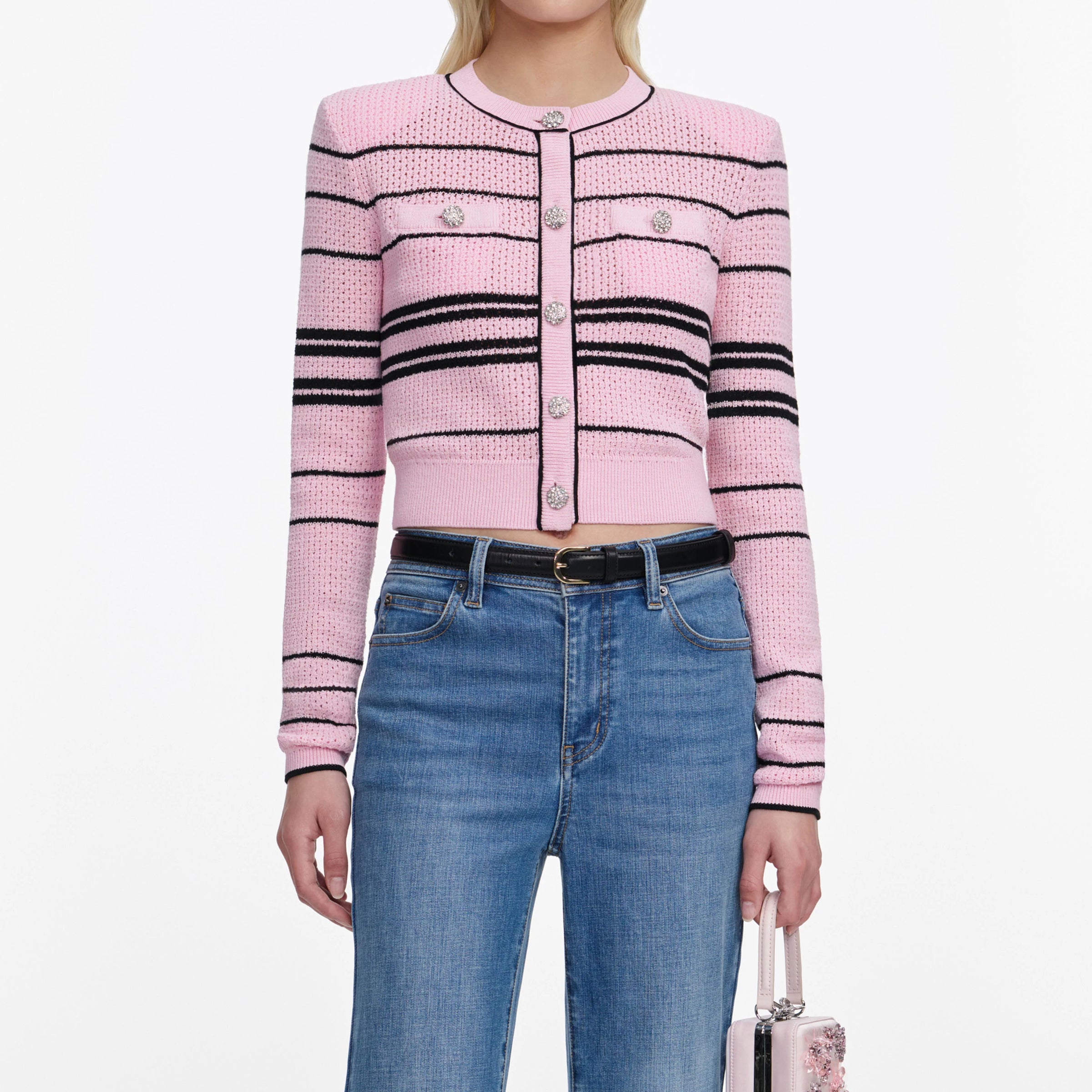 Self-Portrait Pink Stripe Cardigan