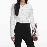 Self-Portrait White Pointelle Diamante Cardigan