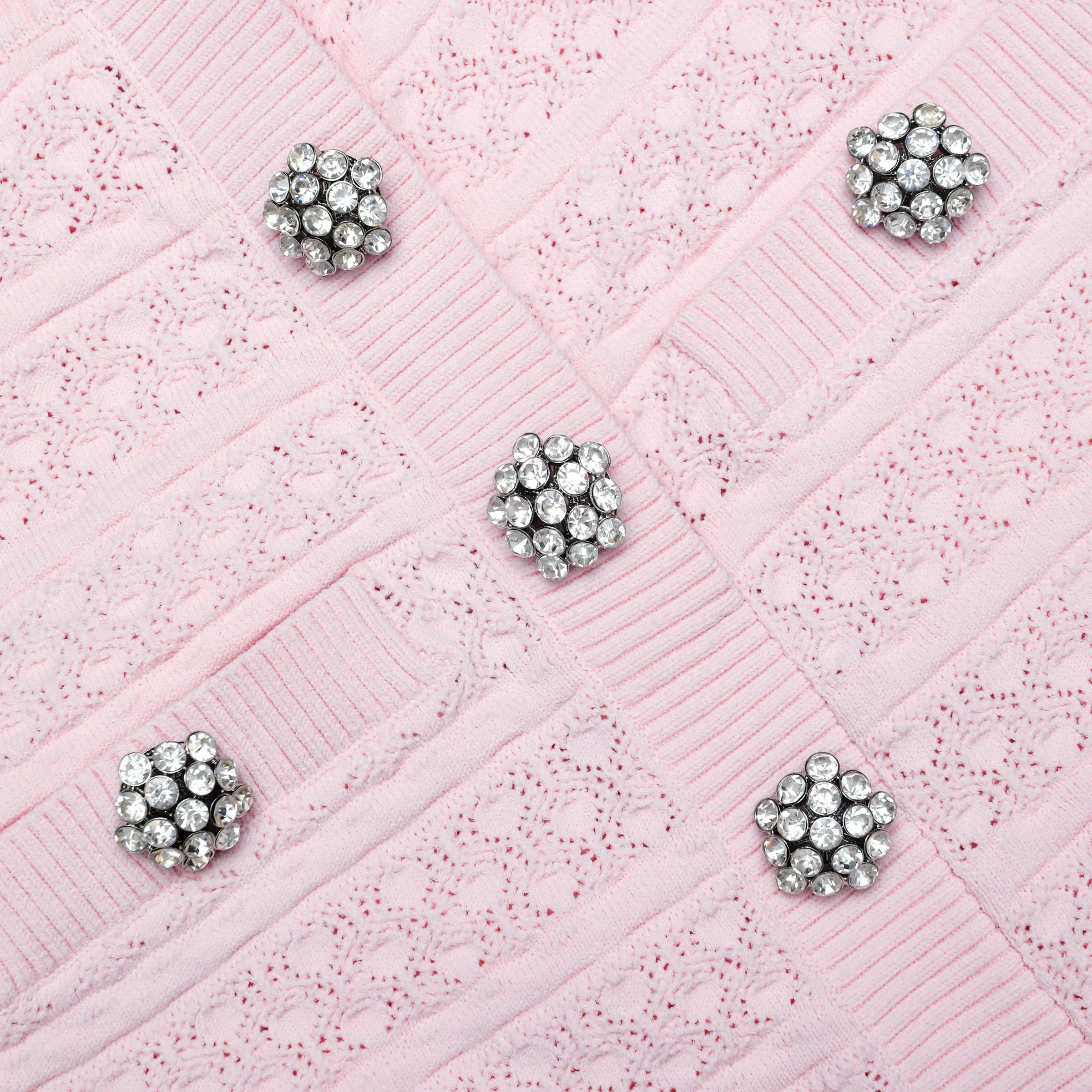 Self-Portrait Pink Pointelle Diamante Knit Mini Dress