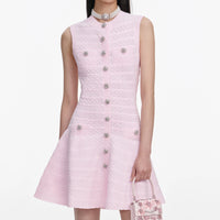 Self-Portrait Pink Pointelle Diamante Knit Mini Dress