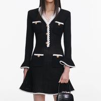 Self-Portrait Black Lace Trim Knit Mini Dress