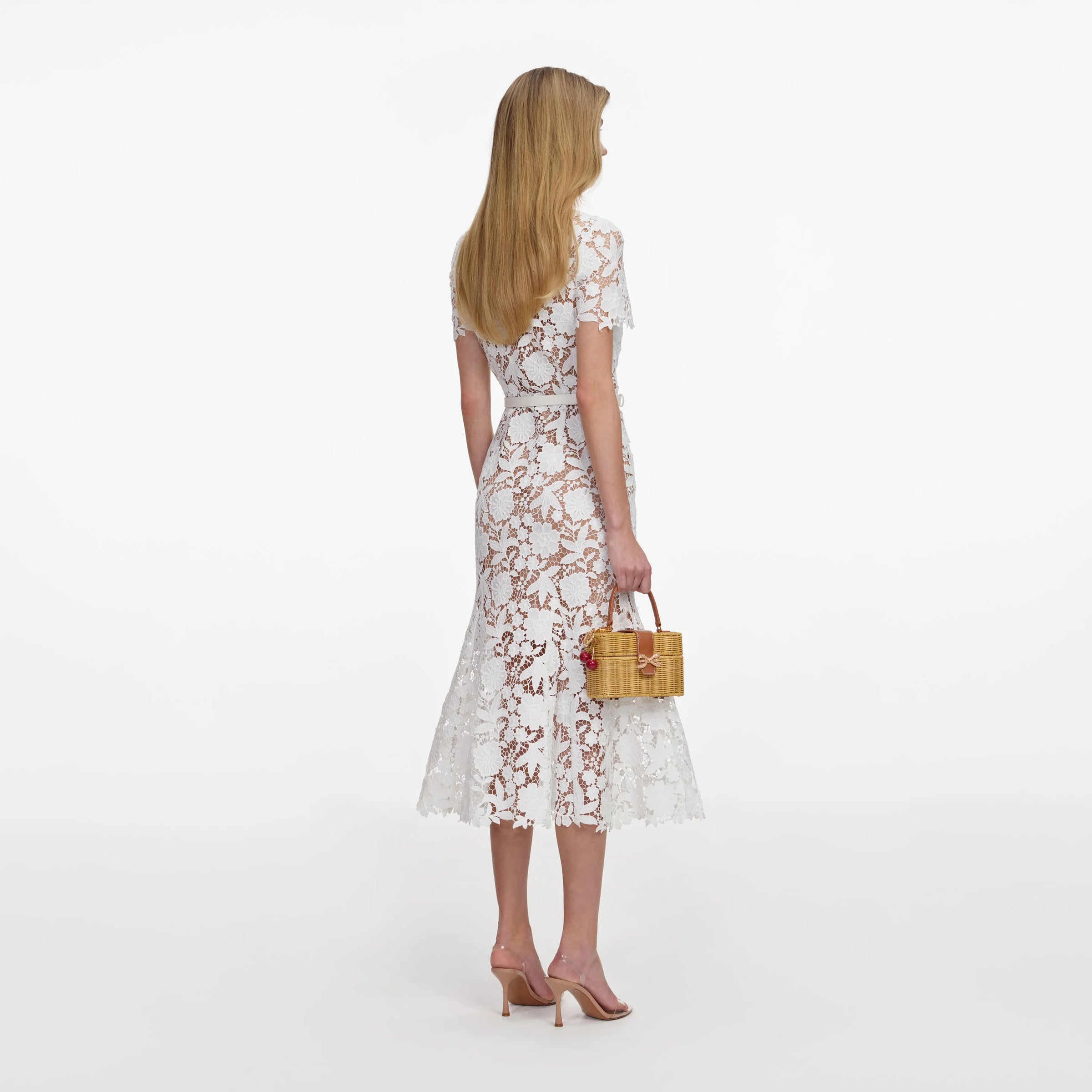 Self-Portrait White Lace Collared Midi Dress