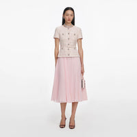 Self-Portrait Pink Sequin Boucle Tailored Midi Dress