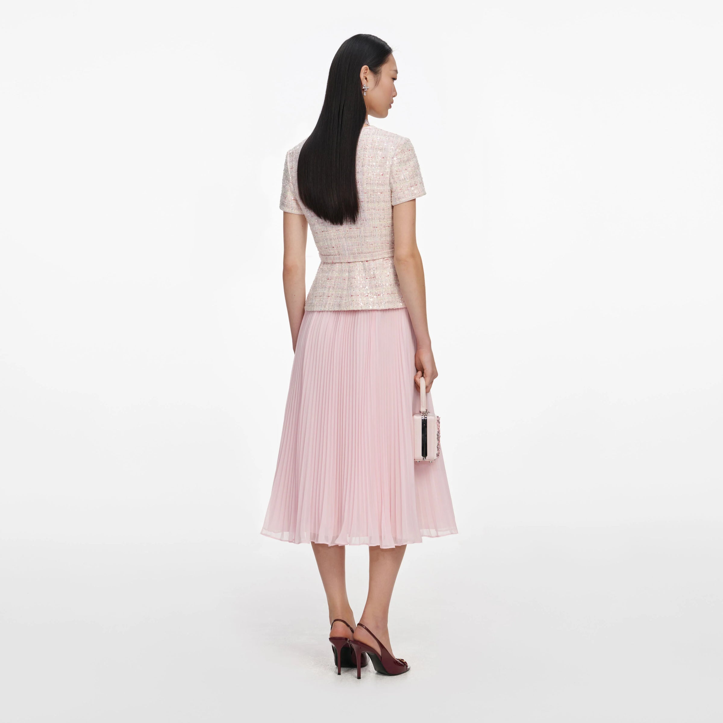 Self-Portrait Pink Sequin Boucle Tailored Midi Dress