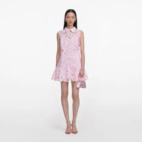 Self-Portrait Pink Lace Collared Mini Dress