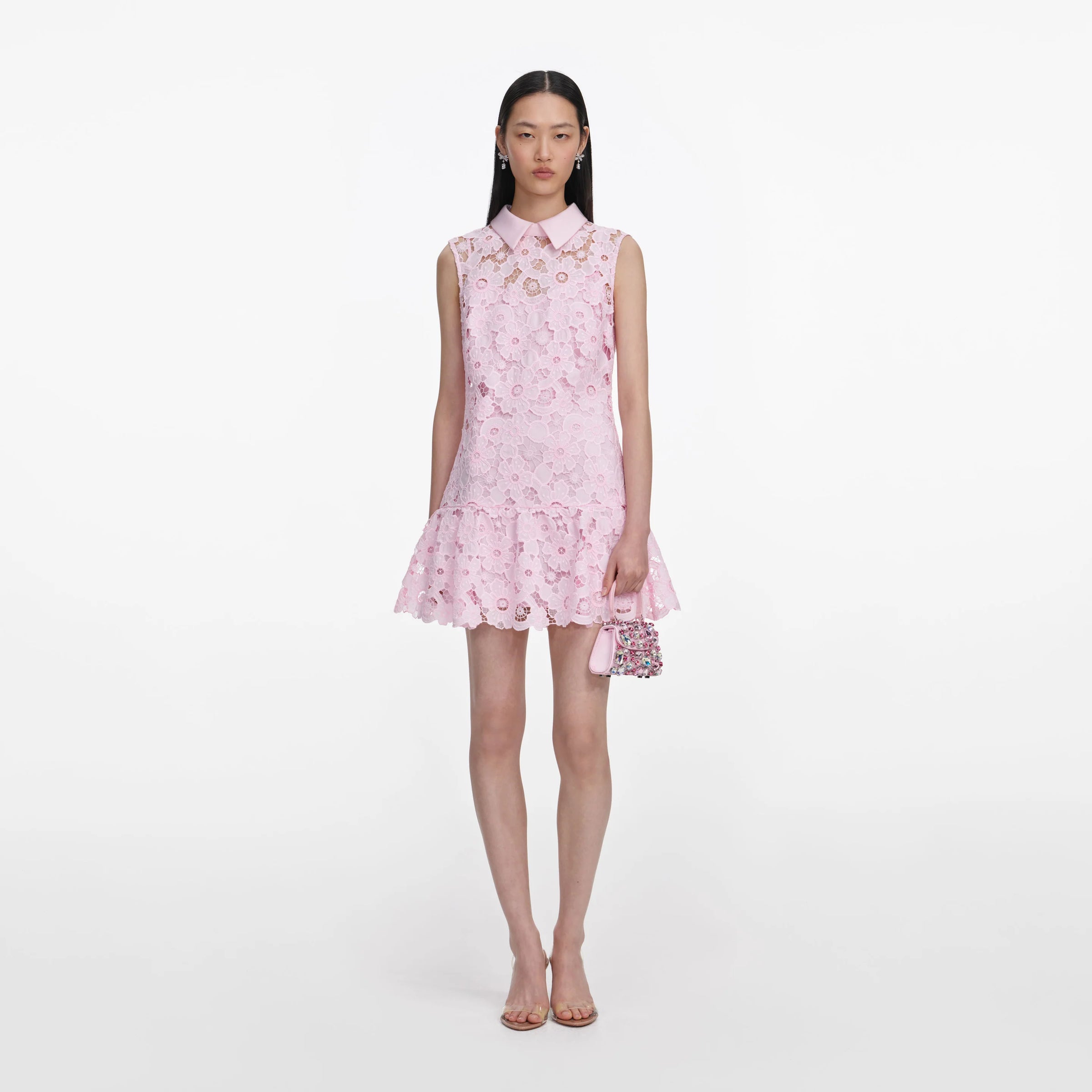 Self-Portrait Pink Lace Collared Mini Dress