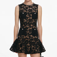 Self-Portrait Black Lace Crystal Mini Dress