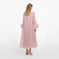 Self-Portrait  Pink Metallic Chiffon Feather Midi Dress