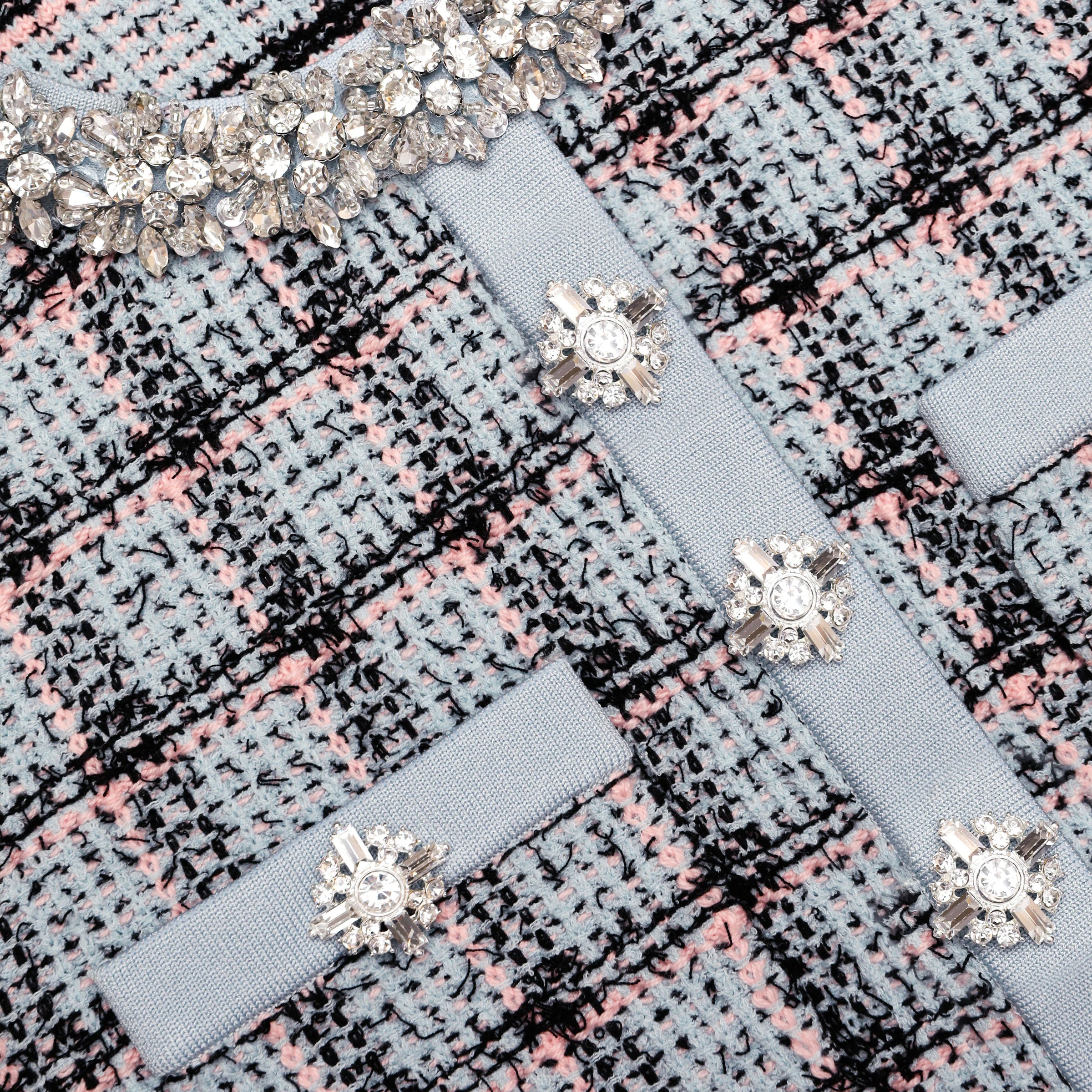 Self-Portrait Blue Check Knit Cardigan