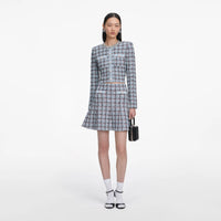 Self-Portrait Blue Check Knit Cardigan