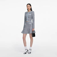 Self-Portrait Blue Check Knit Mini Skirt