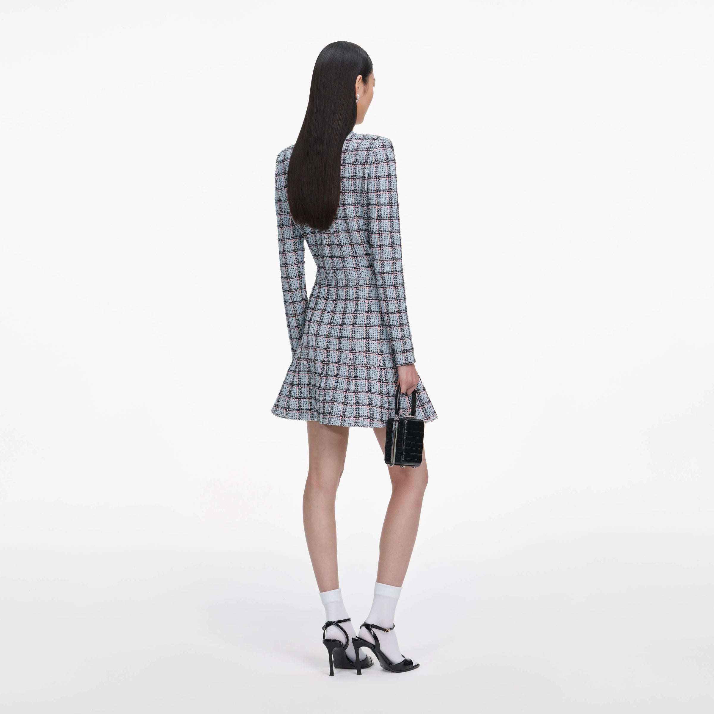Self-Portrait Blue Check Knit Mini Skirt