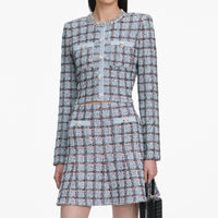 Self-Portrait Blue Check Knit Cardigan