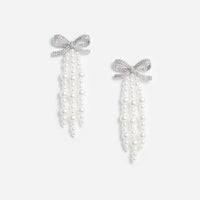 Self-Portrait Bow Pearl Waterfall Earrings Pearl