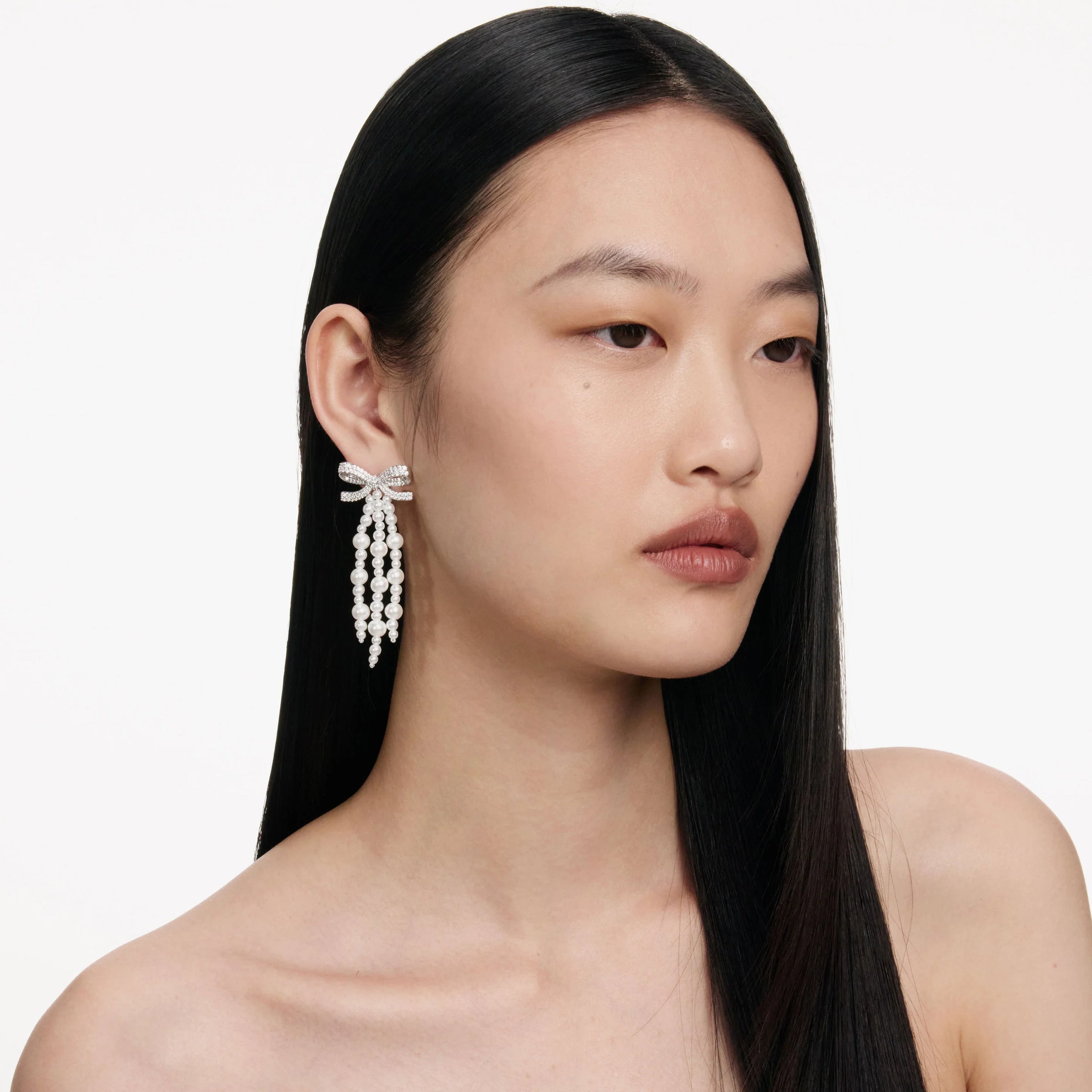 Self-Portrait Bow Pearl Waterfall Earrings Pearl