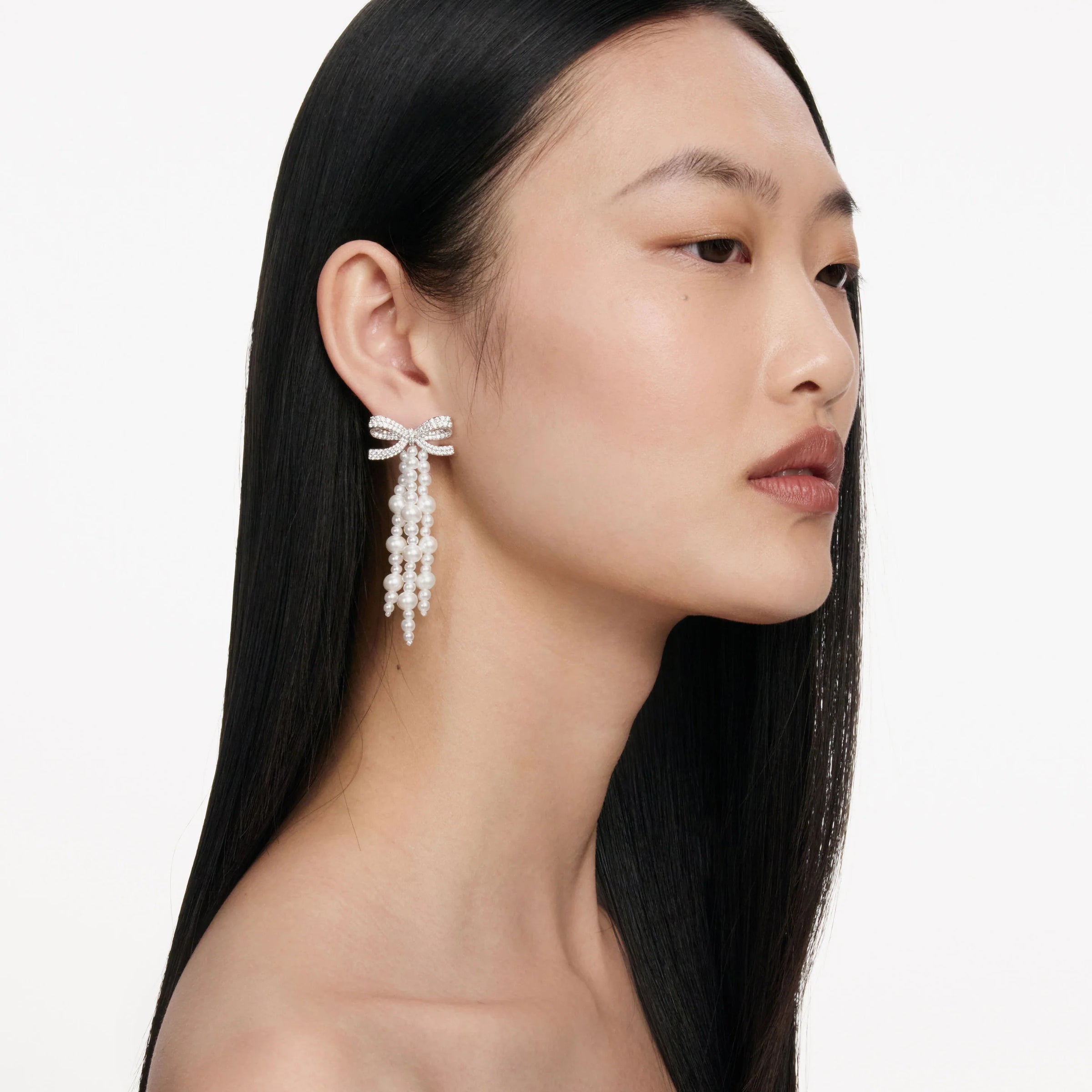 Self-Portrait Bow Pearl Waterfall Earrings Pearl