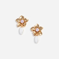 Self-Portrait Gold Flower Pink Crystal Earrings Gold