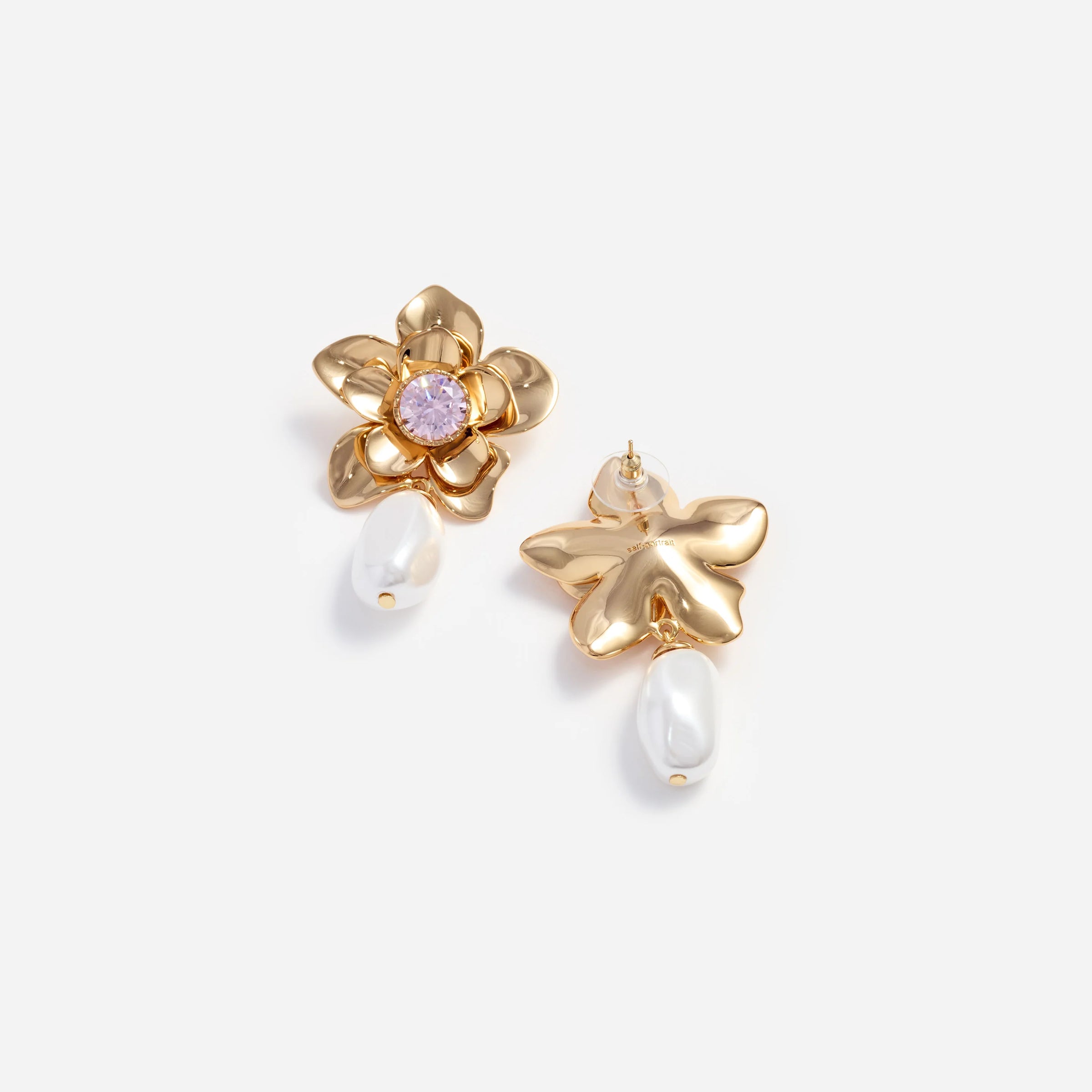Self-Portrait Gold Flower Pink Crystal Earrings Gold