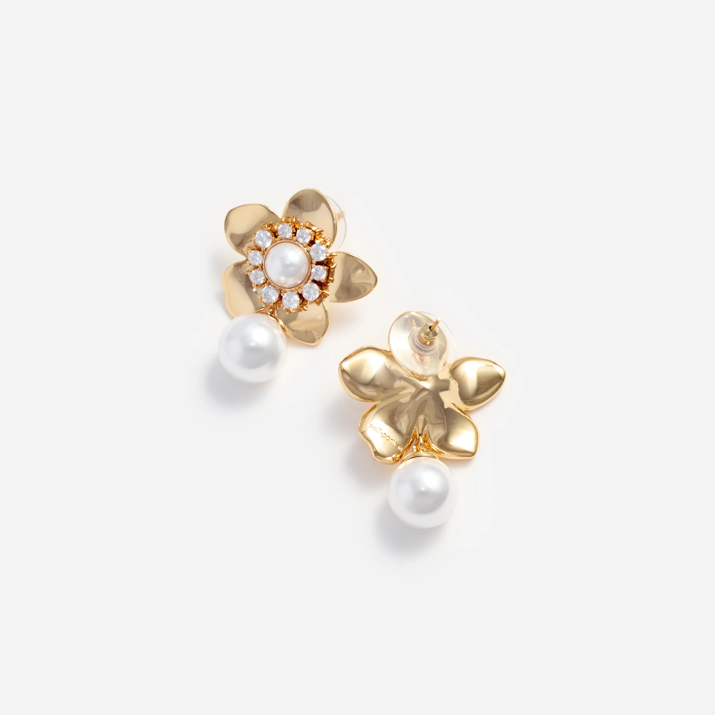 Self-Portrait Gold Flower Pearl Earrings Gold