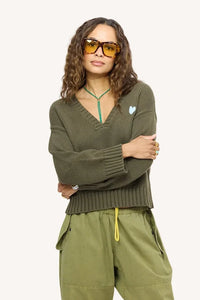 Kerri Rosenthal Saturday V-Neck Sweater - Army Green