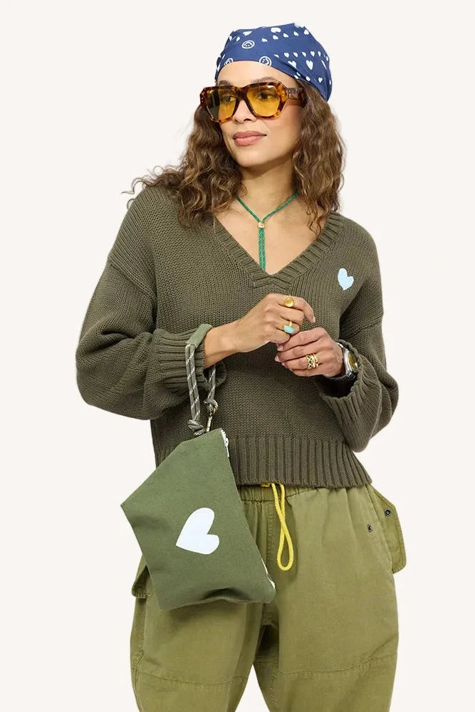 Kerri Rosenthal Saturday V-Neck Sweater - Army Green