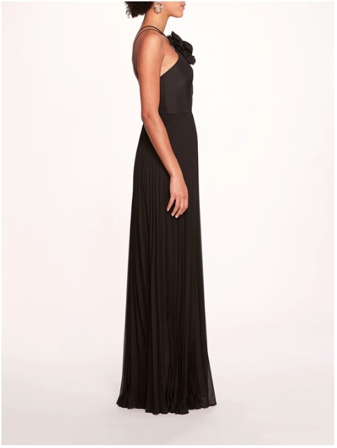 Marchesa Notte Halter Pleated Chiffon Ball Gown